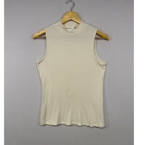 Minimalist Cyrus Essentials‎ Women M Cream Ribbed Mock Neck Sleeveless Top
